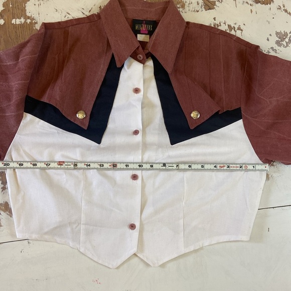 Vintage Wildfire Rust Red & White Buttondown Crop Cowgirl Western Top Blouse - Picture 10 of 11